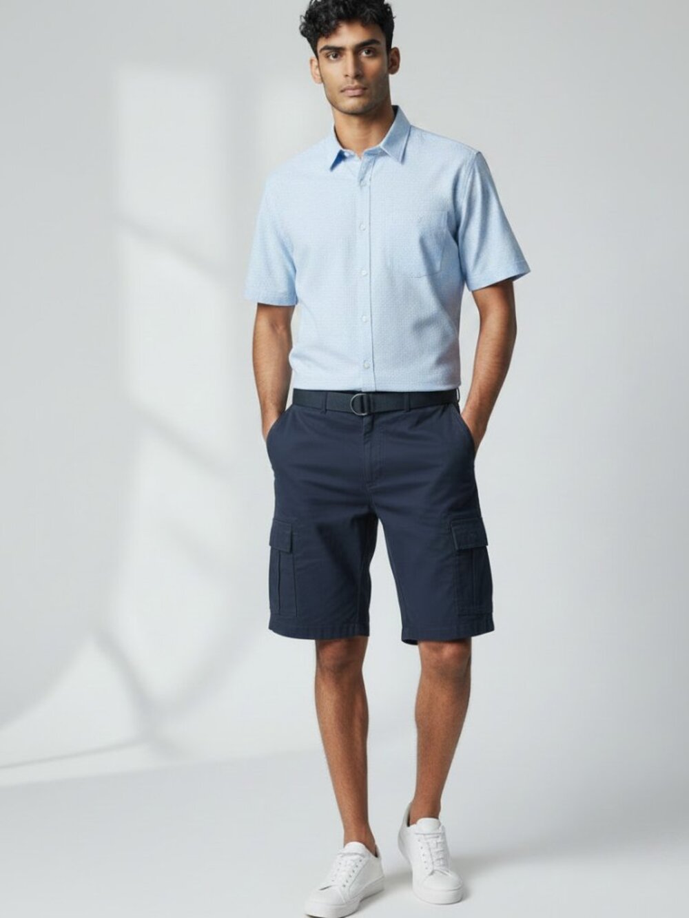 Men's Navy Cargo Shorts with Web Belt